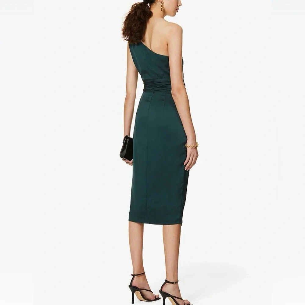Ted Baker Zaaraa One-Shoulder Satin Draped Sheath Cocktail Dress Deep Green - Picture 7 of 13